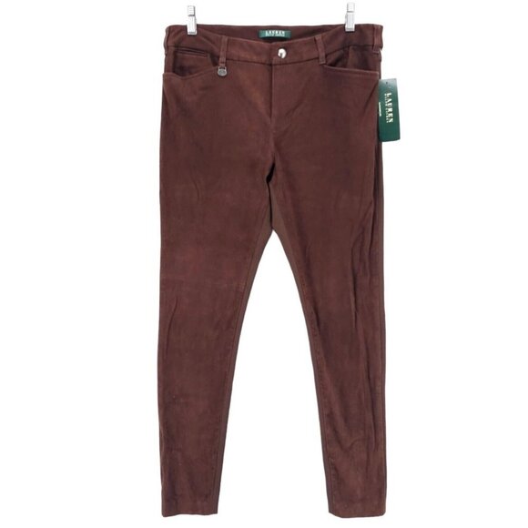 LAUREN RALPH LAUREN Dark Brown Suede Front Fabric Back Pants Size 10 - Picture 1 of 13
